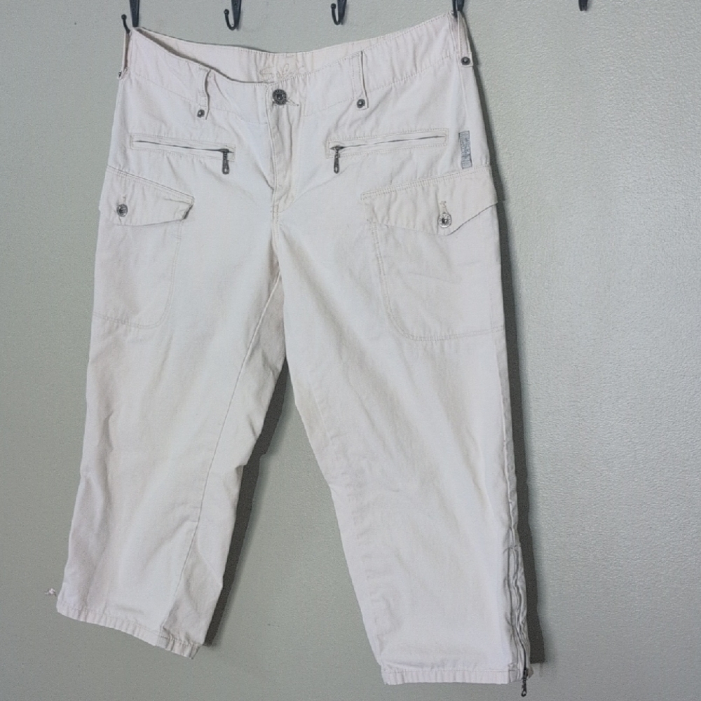White Cargo Capri Pants